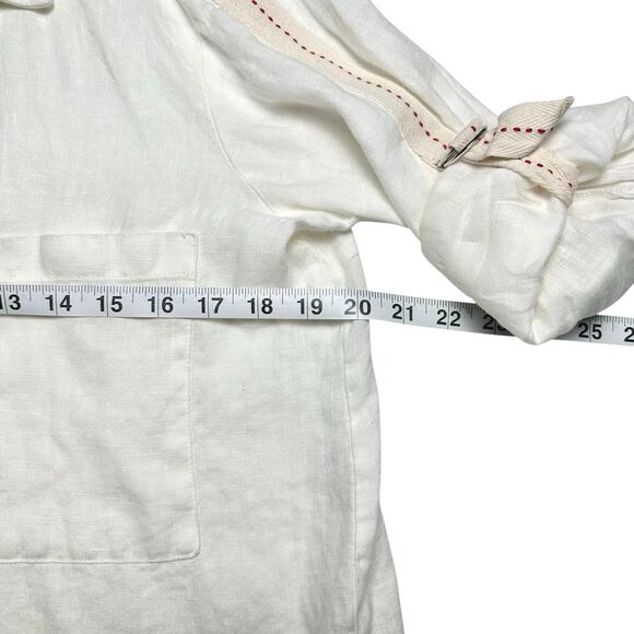 Zara | Women | 100% Linen White Roll Tab V-Neck Button Up Top | Size XS - Picture 5 of 10